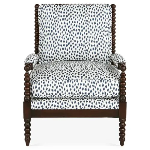 Bankwood Accent Chair - Indigo Spot Sunbrella - Miles Talbott - Handcrafted - Blue, Comfortable, Durable, Easy To Clean