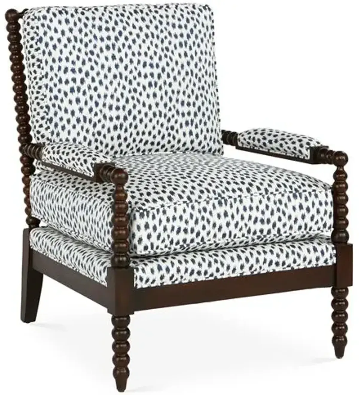 Bankwood Accent Chair - Indigo Spot Sunbrella - Miles Talbott - Handcrafted - Blue, Comfortable, Durable, Easy To Clean