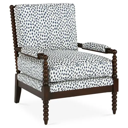 Bankwood Accent Chair - Indigo Spot Sunbrella - Miles Talbott - Handcrafted - Blue, Comfortable, Durable, Easy To Clean