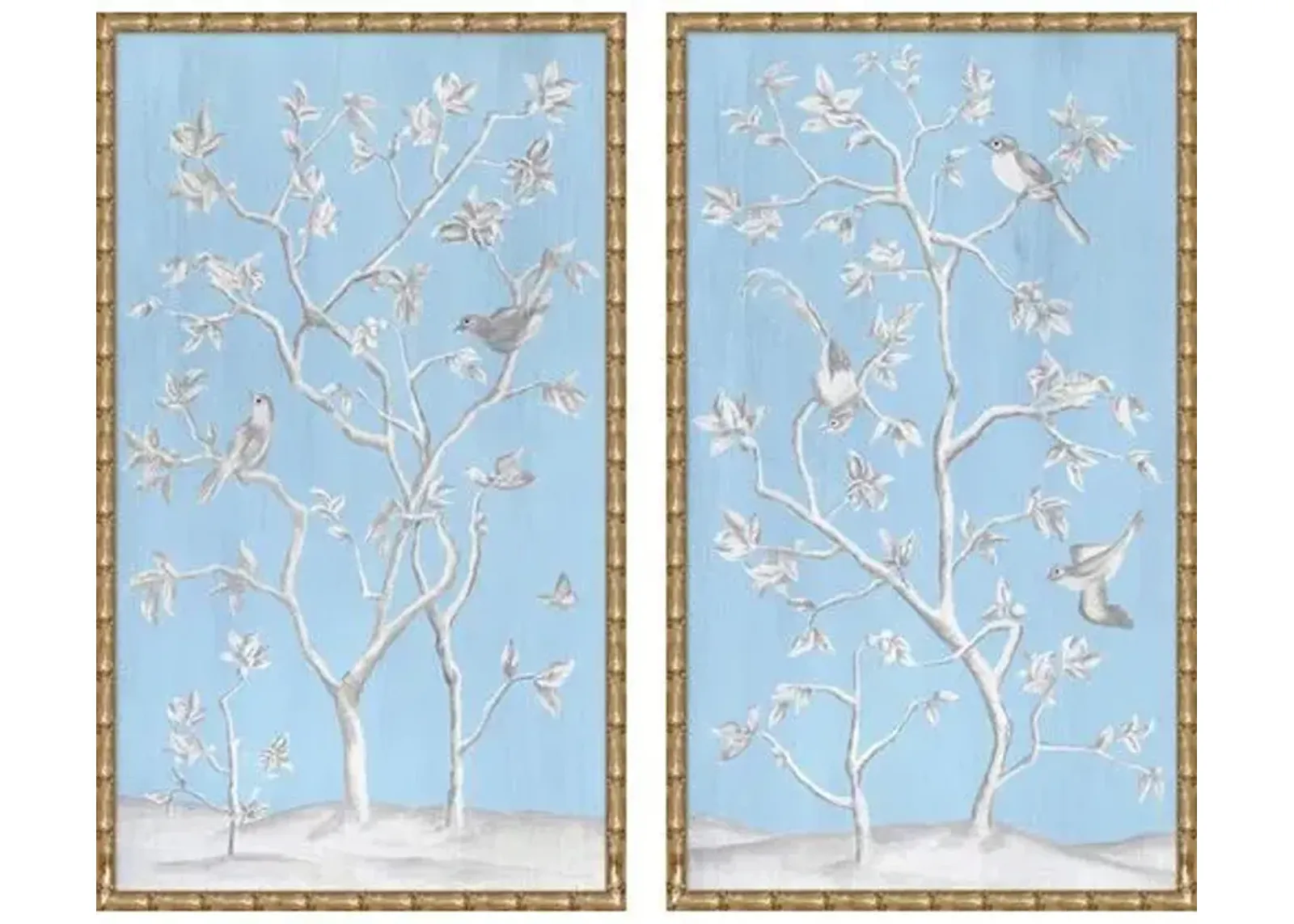 Painting - Contemporary Chinoiserie Diptych - Blue