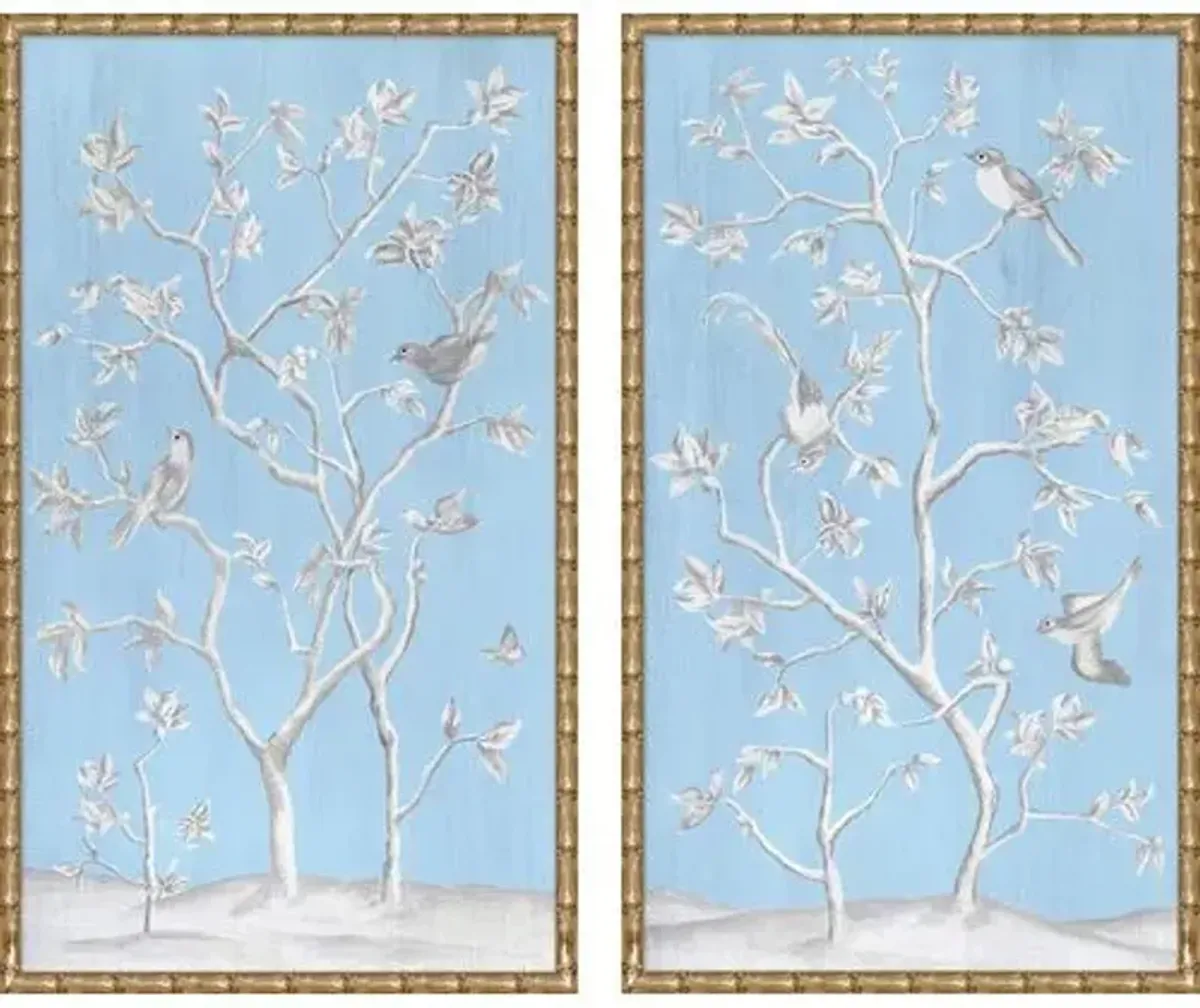 Painting - Contemporary Chinoiserie Diptych - Blue