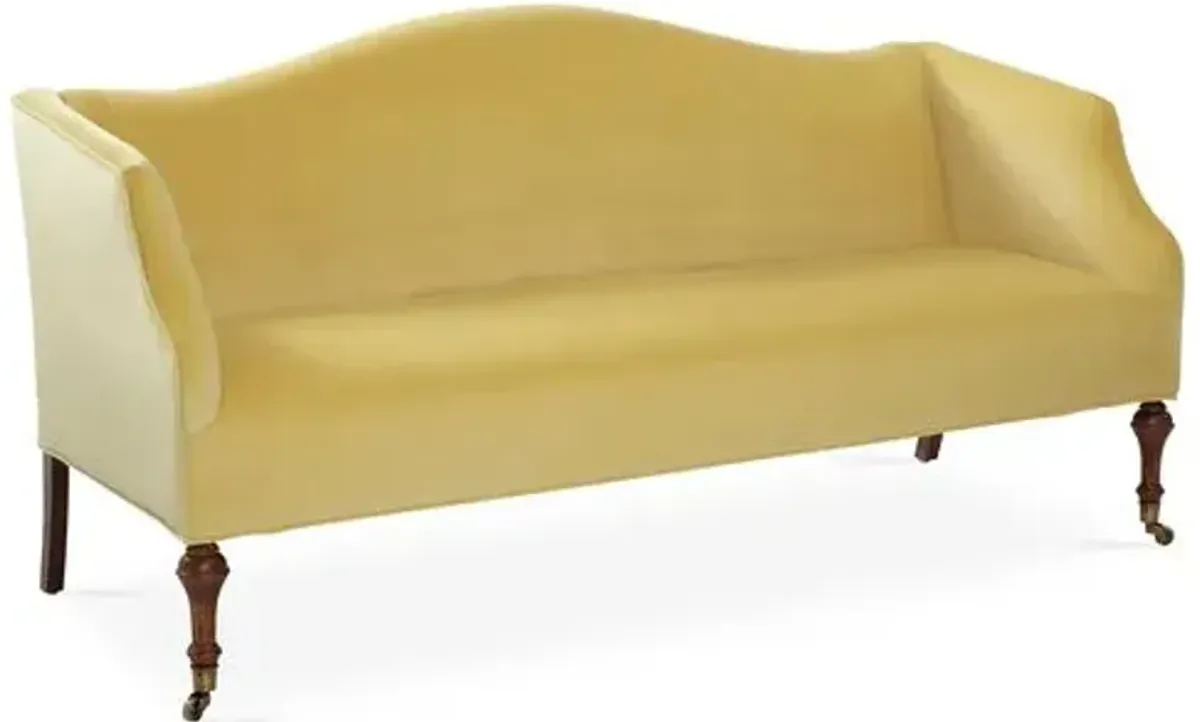 Lydia Camelback Settee - Canary Velvet - Yellow