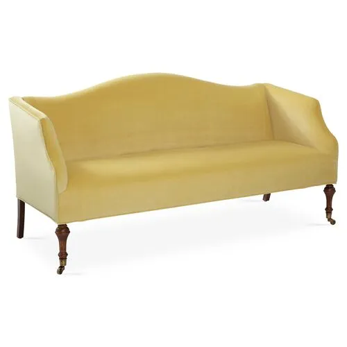 Lydia Camelback Settee - Canary Velvet - Yellow