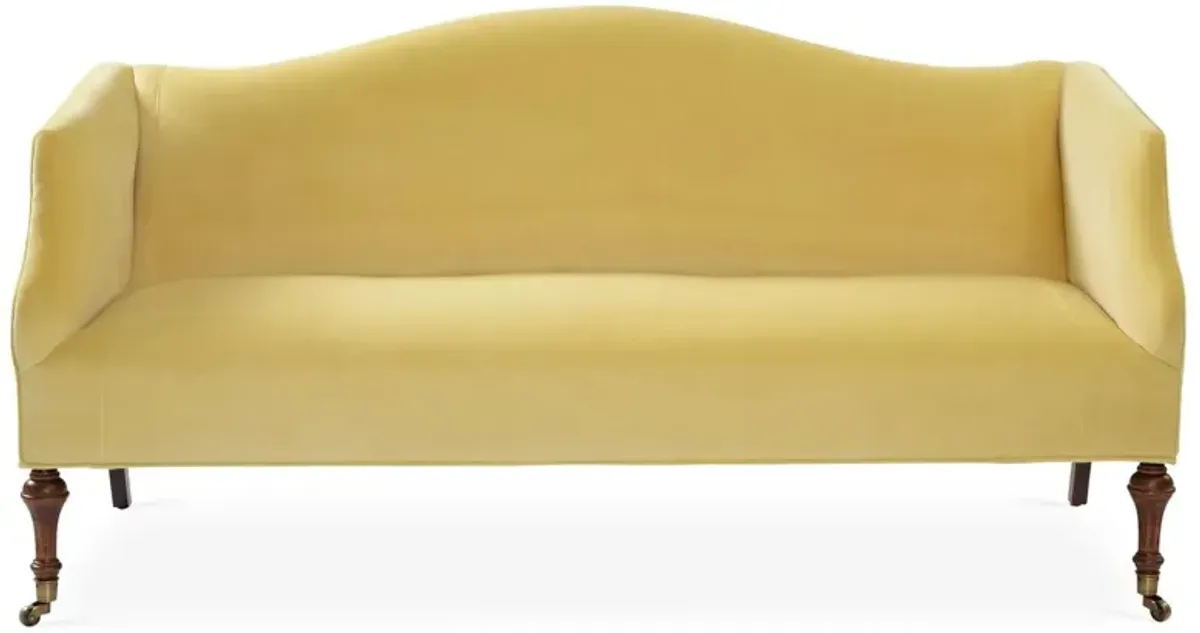 Lydia Camelback Settee, Canary Velvet