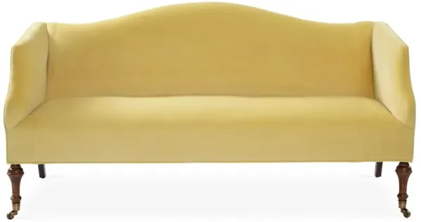 Lydia Camelback Settee, Canary Velvet