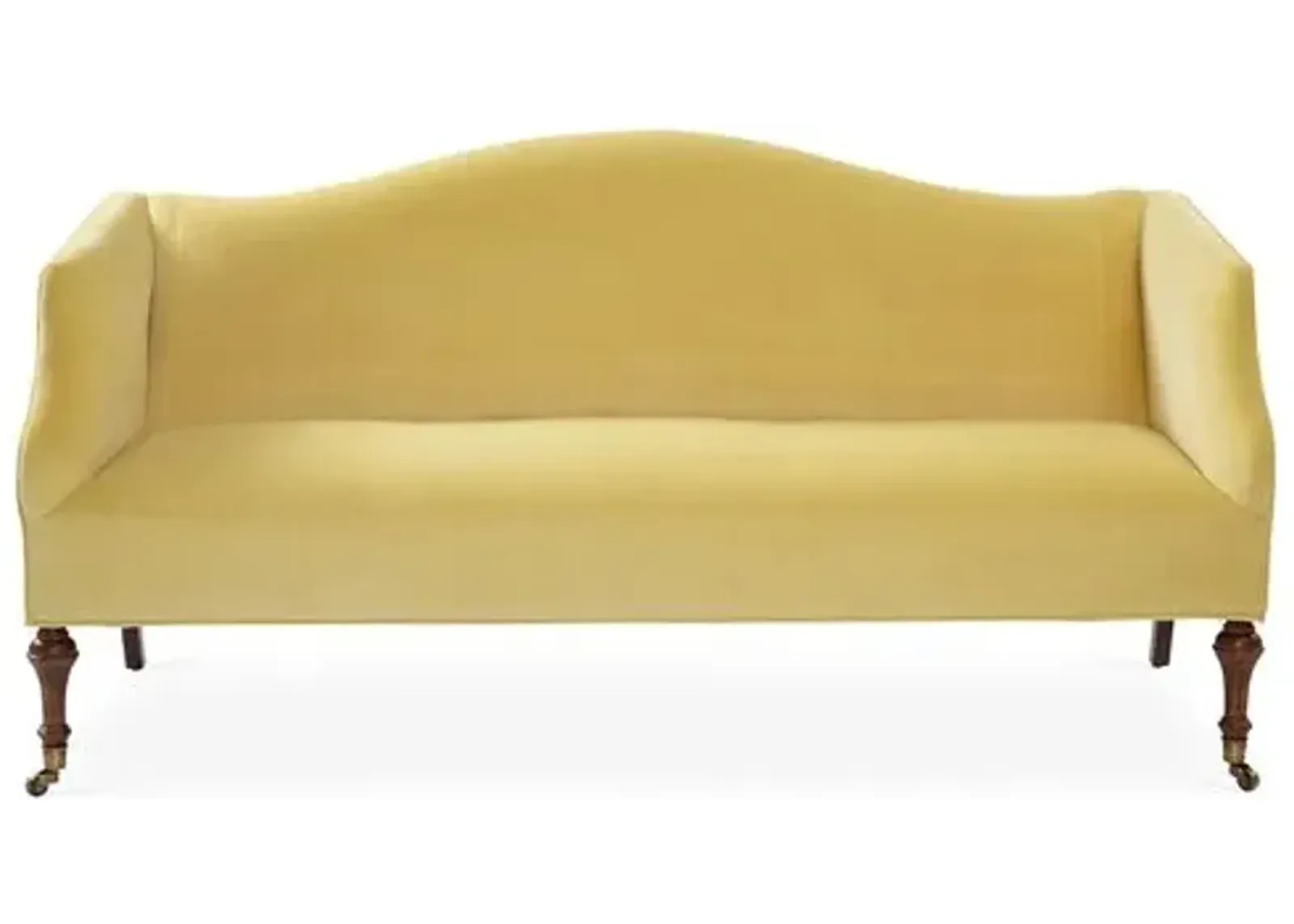 Lydia Camelback Settee - Canary Velvet - Yellow