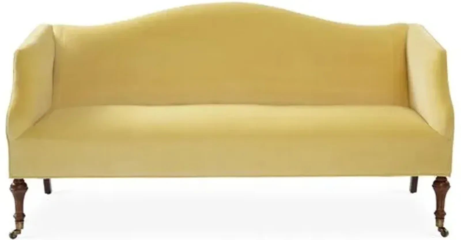 Lydia Camelback Settee - Canary Velvet - Yellow