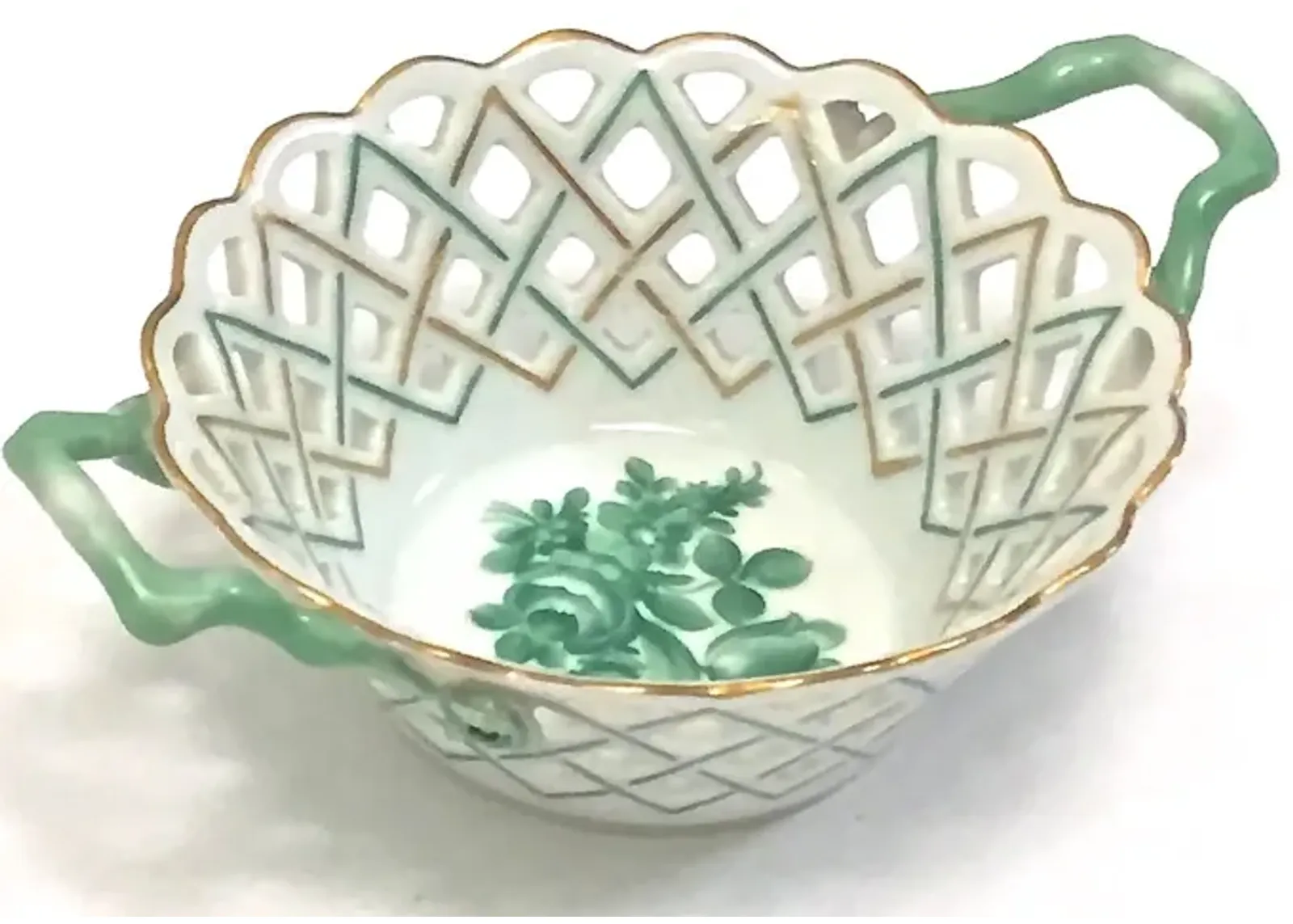 Herend Pierced Porcelain Floral Dish - Vermilion Designs - green