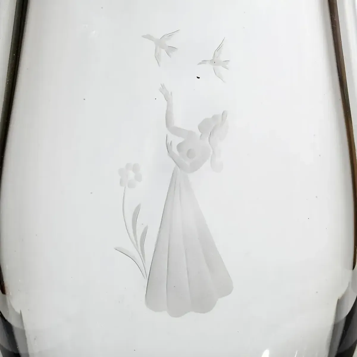 Orrefors Etched Lady with Birds Vase - 2-b-Modern - Clear