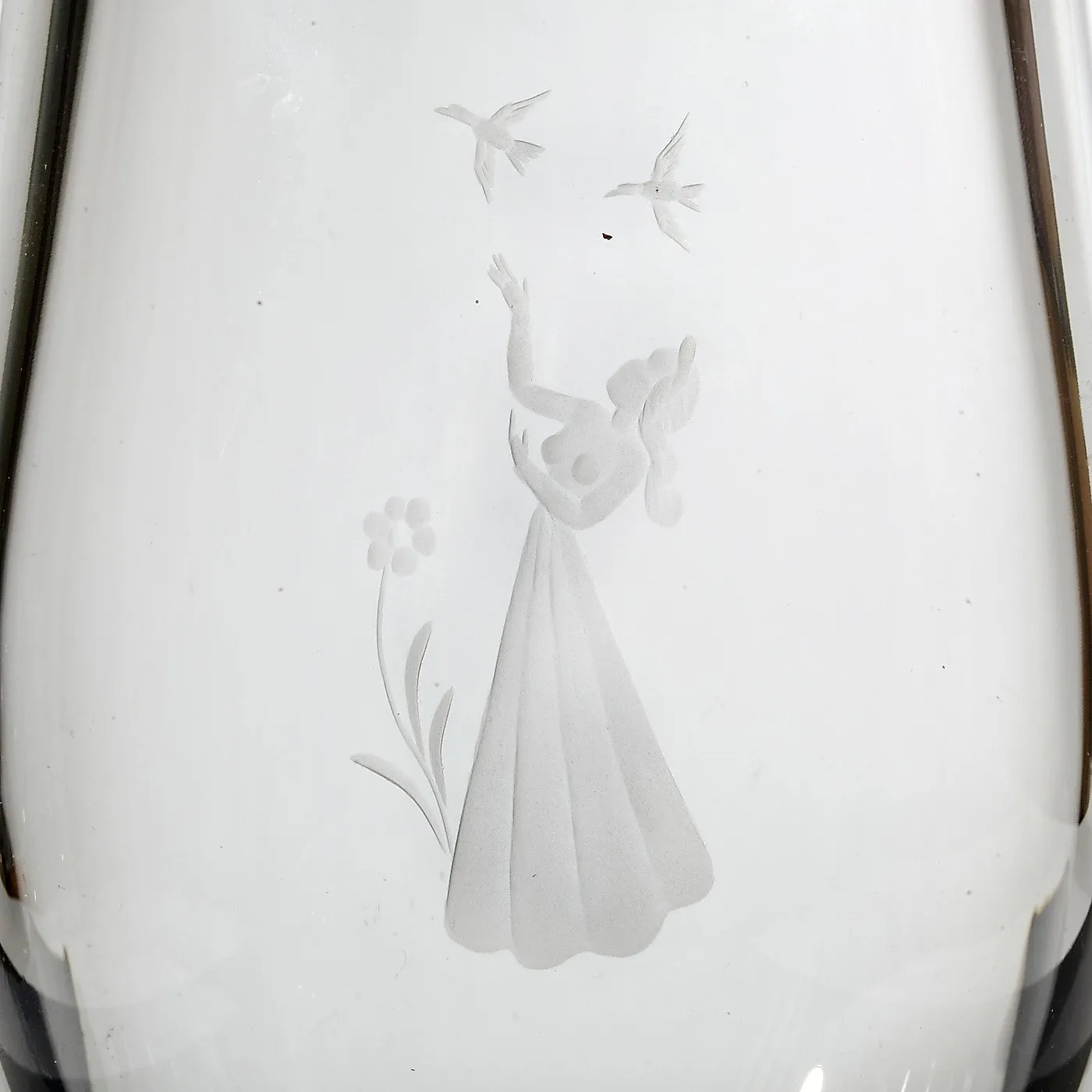 Orrefors Etched Lady with Birds Vase - 2-b-Modern - Clear