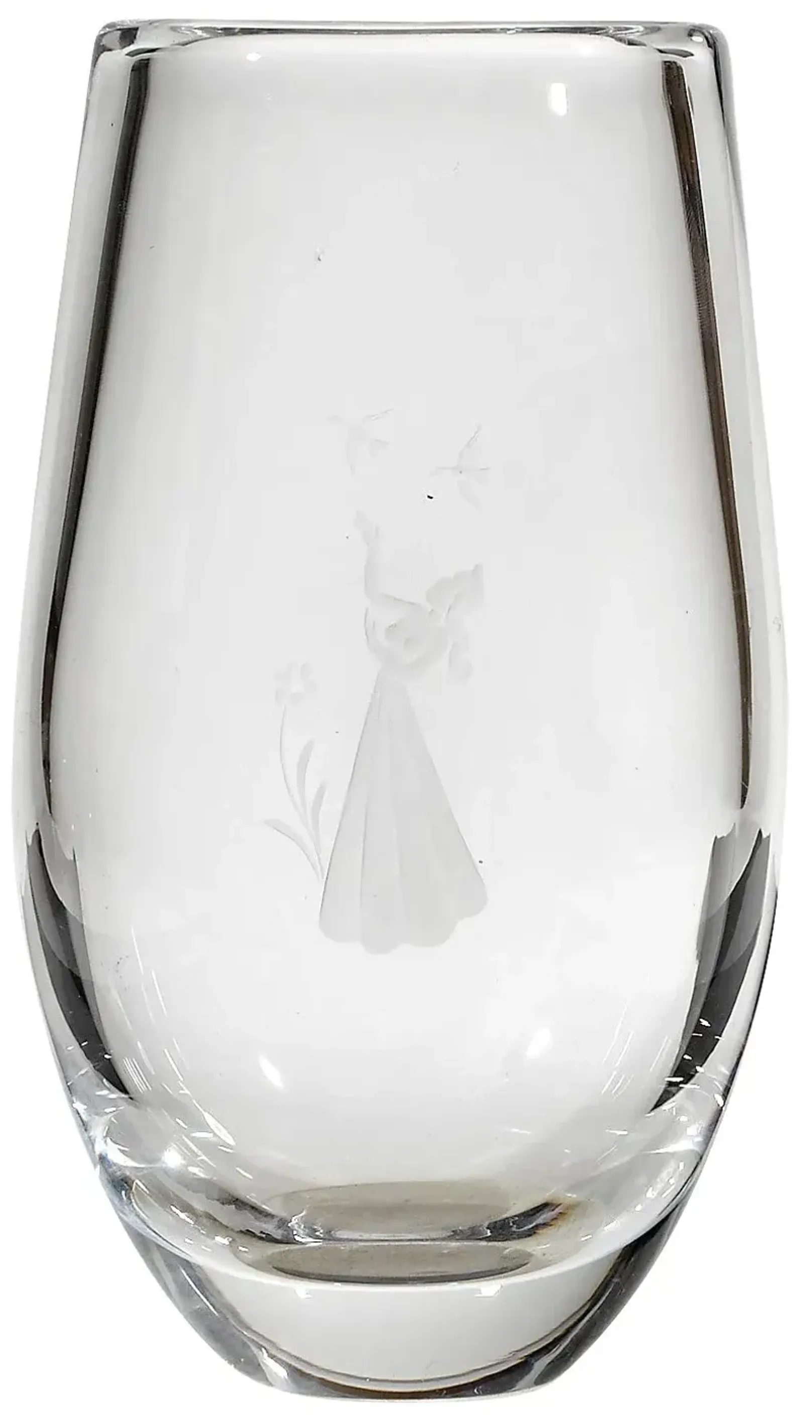 Orrefors Etched Lady with Birds Vase - 2-b-Modern - Clear