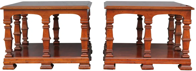 1970s Carved Wood End Tables - Set of 2 - Something Vintage - brown