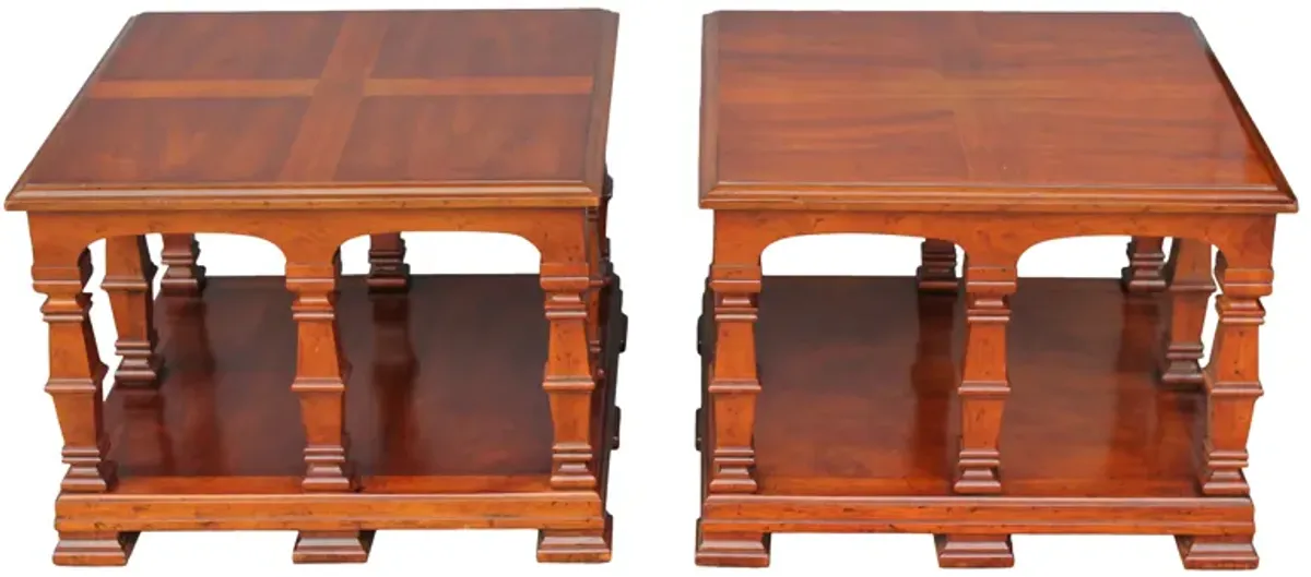 1970s Carved Wood End Tables - Set of 2 - Something Vintage - brown