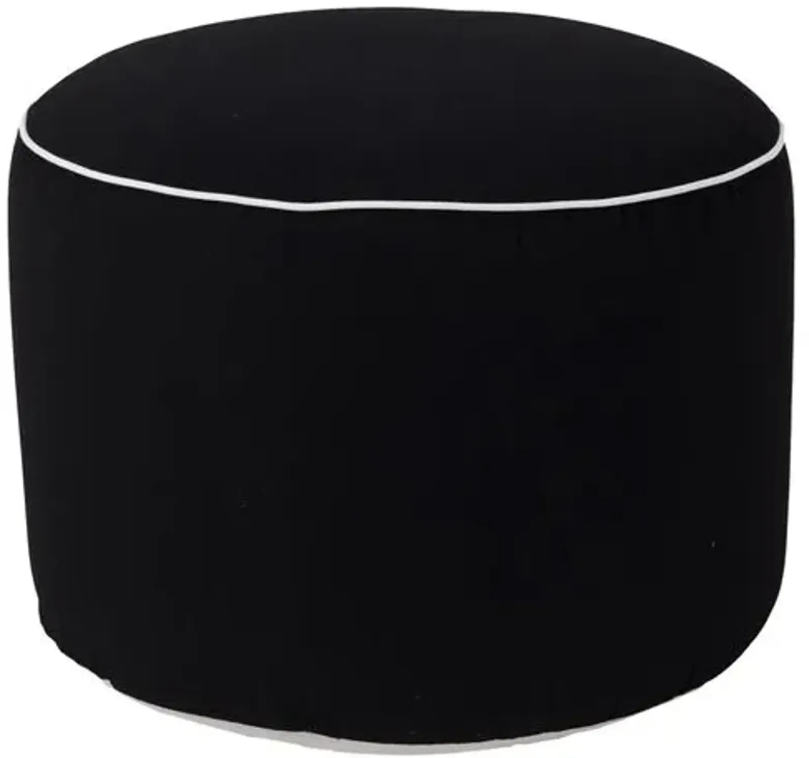 Lola Round Outdoor Pouf - Black/White Welt