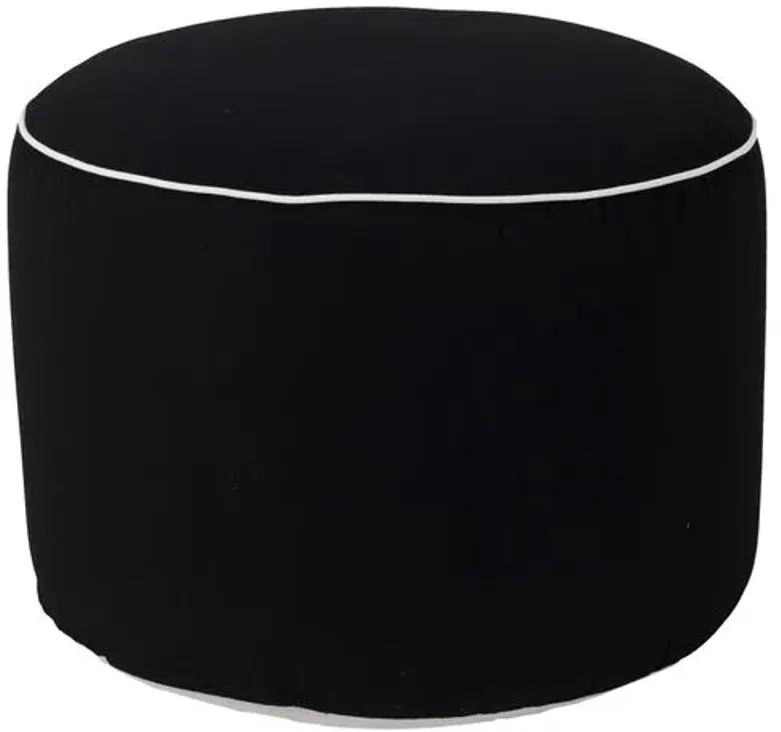 Lola Round Outdoor Pouf - Black/White Welt