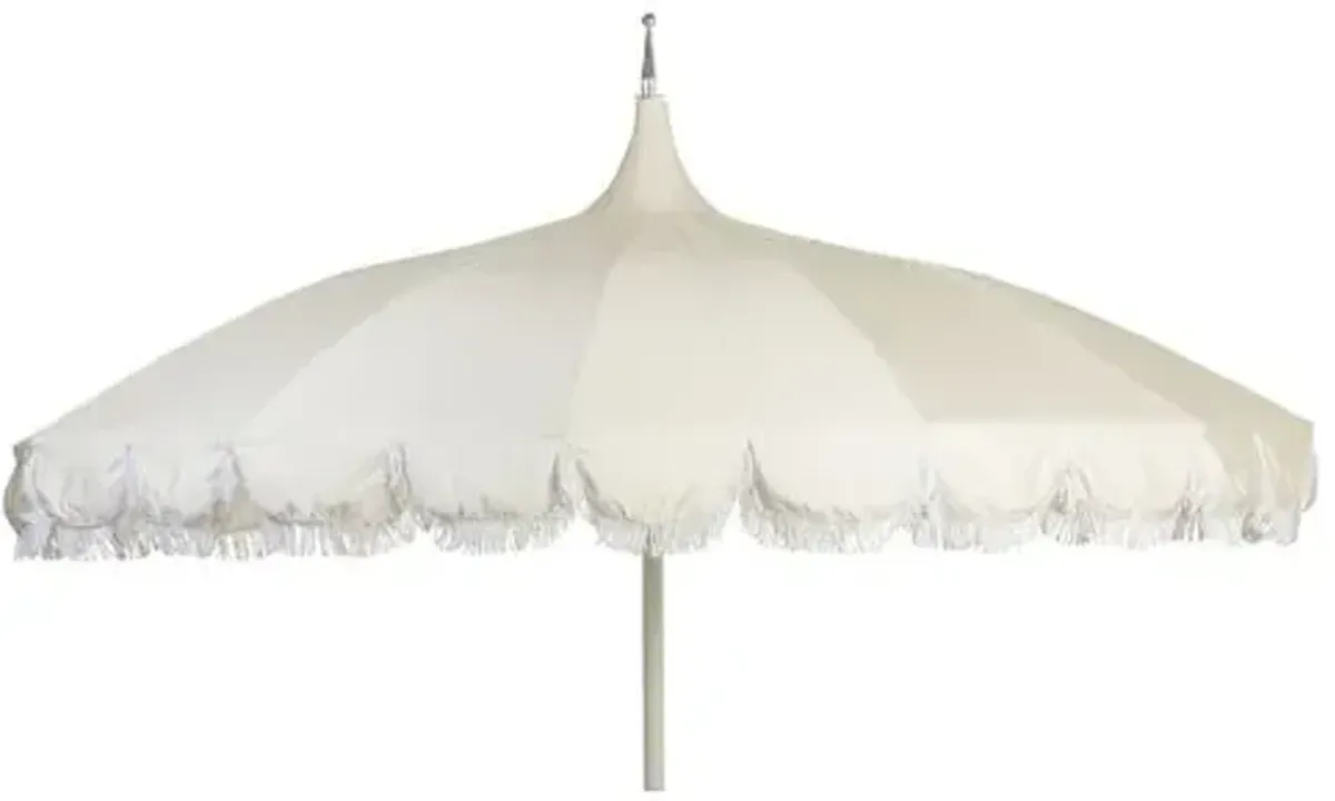 Aya Fringe Patio Umbrella - White