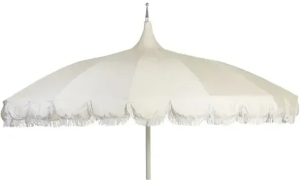 Aya Pagoda Fringe Patio Umbrella - Sunbrella - White