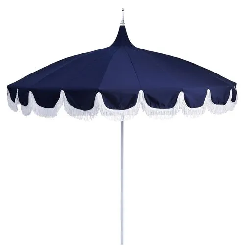 Aya Pagoda Fringe Patio Umbrella - Navy - Blue