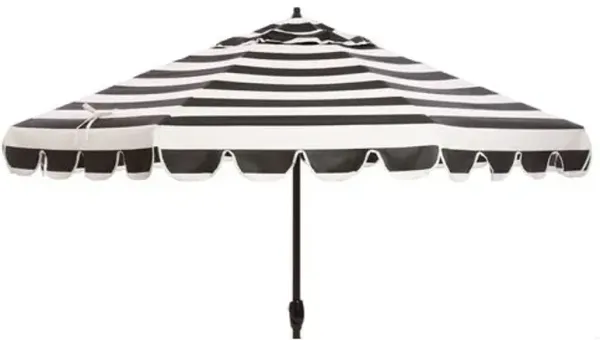 Phoebe Scallop-Edge Patio Umbrella - Sunbrella Stripe - Black