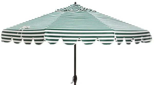 Phoebe Scallop-Edge Patio Umbrella - Sunbrella Stripe - Green