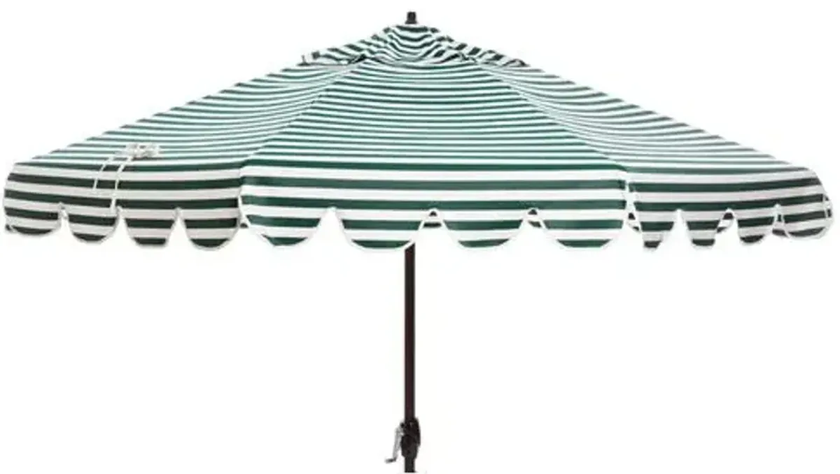 Phoebe Scallop-Edge Patio Umbrella - Green Stripe