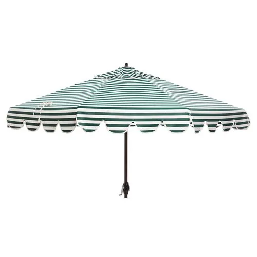 Phoebe Scallop-Edge Patio Umbrella - Green Stripe
