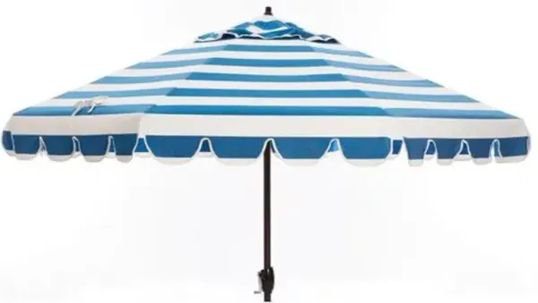 Phoebe Scallop-Edge Patio Umbrella - Sunbrella Stripe - Blue