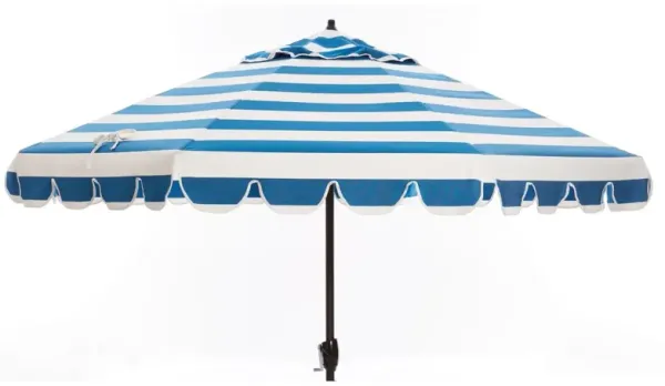 Phoebe Scallop-Edge Patio Umbrella - Sunbrella Stripe - Blue