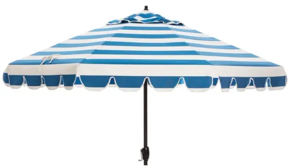 Phoebe Scallop-Edge Patio Umbrella - Sunbrella Stripe - Blue