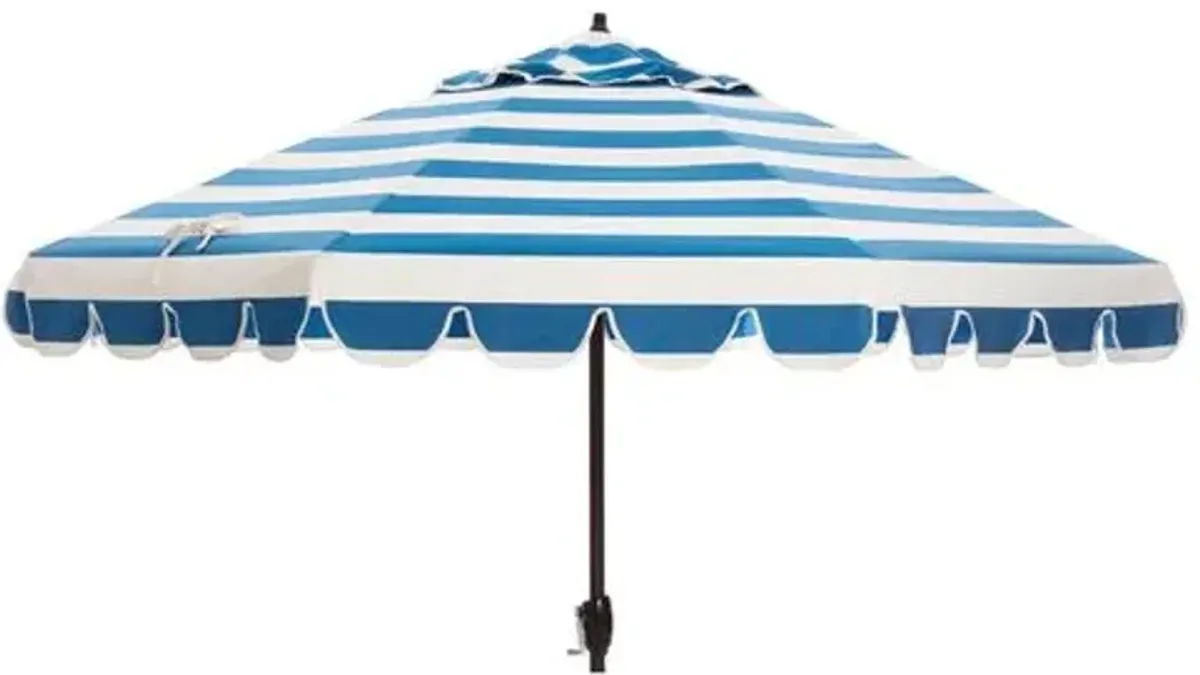 Phoebe Scallop-Edge Patio Umbrella - Blue/White Stripe