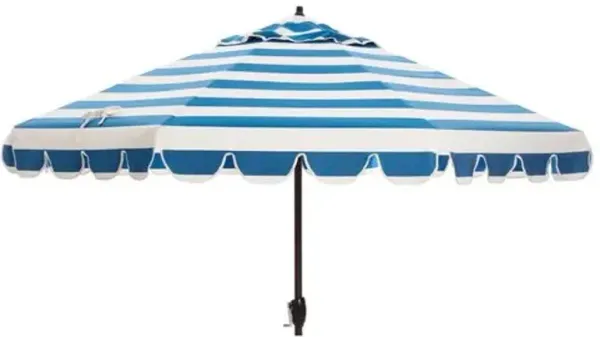 Phoebe Scallop-Edge Patio Umbrella - Sunbrella Stripe - Blue