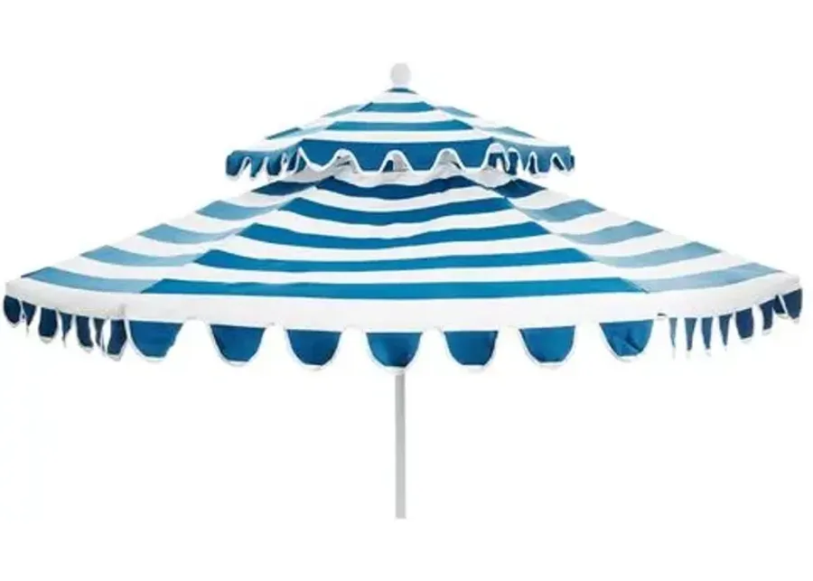 Daiana Two-Tier Patio Umbrella - Blue Stripe