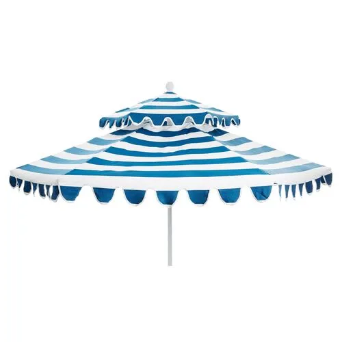 Daiana Two-Tier Patio Umbrella - Blue Stripe