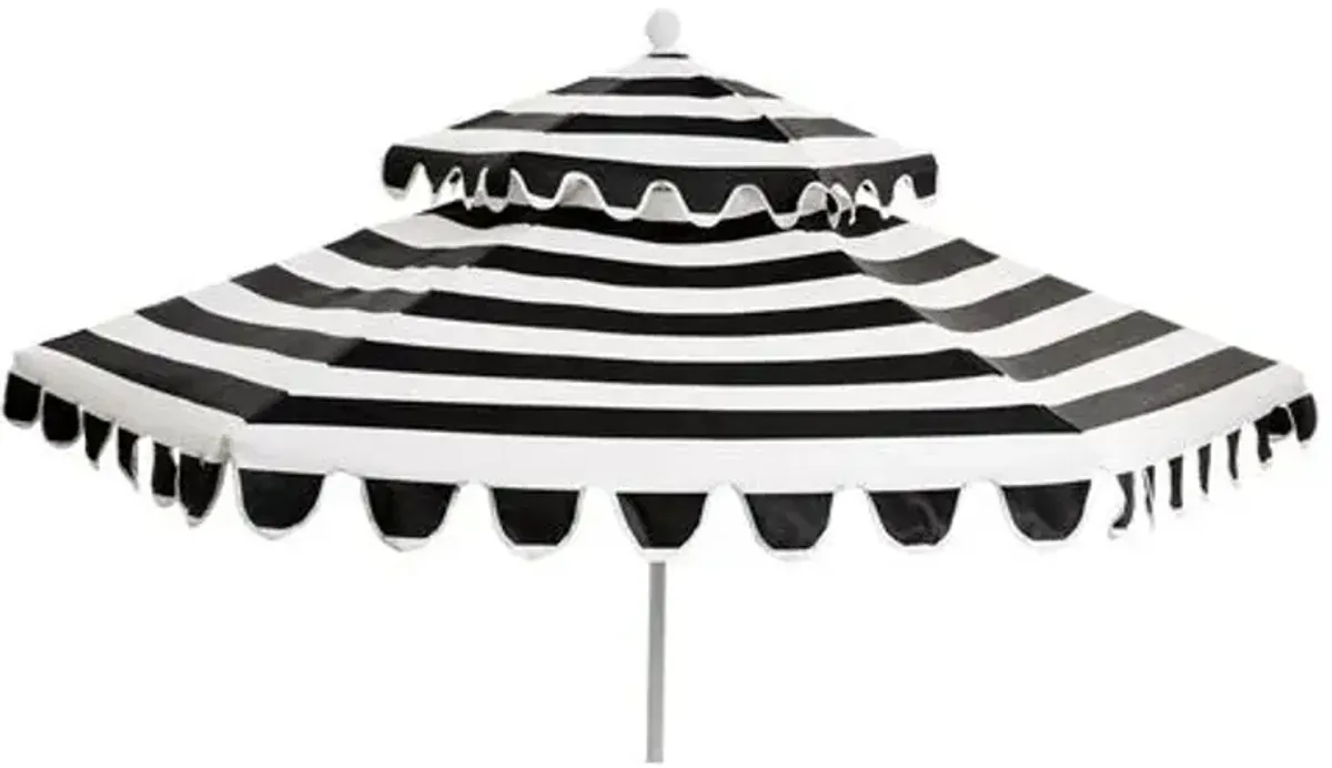 Daiana Two-Tier Patio Umbrella - Black/White Stripe