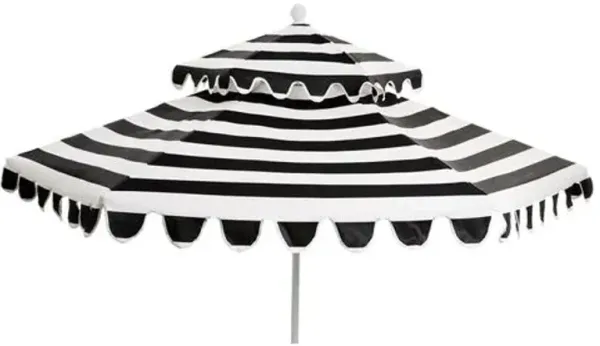 Daiana Two-Tier Patio Umbrella - Sunbrella Stripe - Black