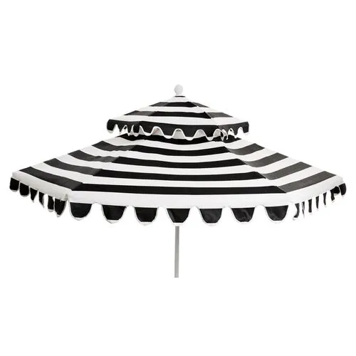 Daiana Two-Tier Patio Umbrella - Black/White Stripe