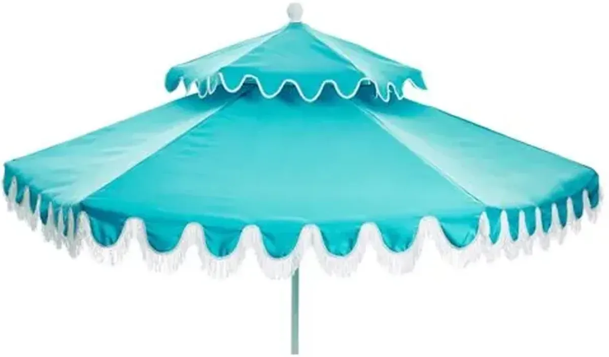 Daiana Two-Tier Fringe Patio Umbrella - Aqua - Blue