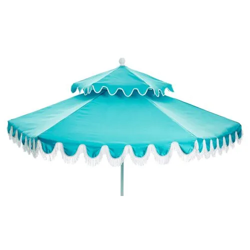 Daiana Two-Tier Fringe Patio Umbrella - Aqua - Blue