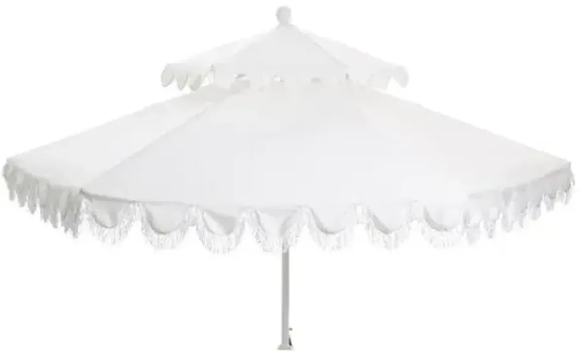 Daiana Fringe Two-Tier Patio Umbrella - Sunbrella - White