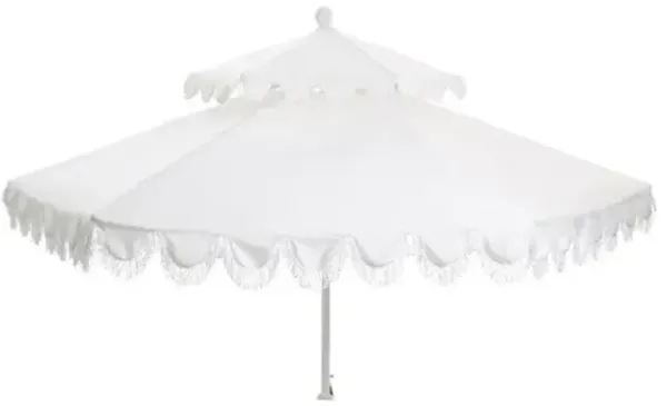 Daiana Fringe Two-Tier Patio Umbrella - Sunbrella - White