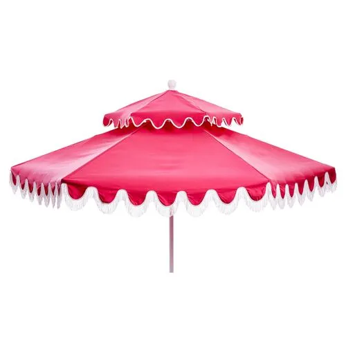 Daiana Two-Tier Fringe Patio Umbrella - Hot Pink