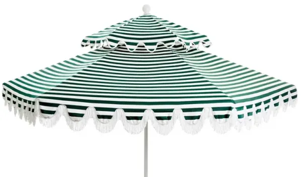 Daiana Fringe Two-Tier Patio Umbrella - Sunbrella Stripe - Green