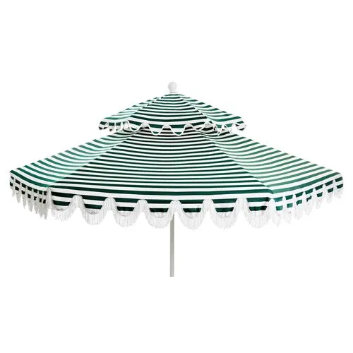 Daiana Two-Tier Fringe Patio Umbrella - Green Stripe