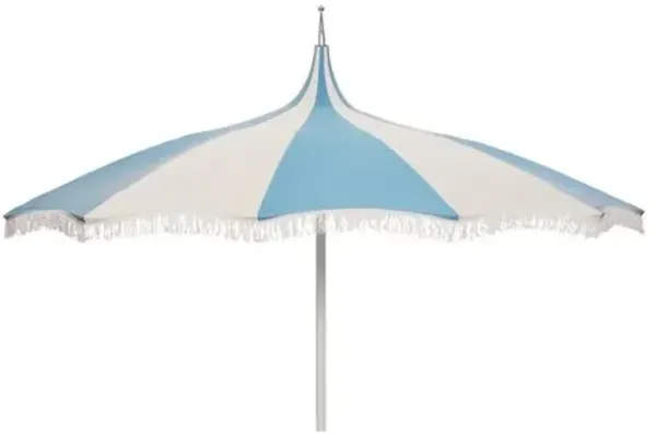 Ari Pagoda Fringe Two-Tone Patio Umbrella - Sunbrella - Blue