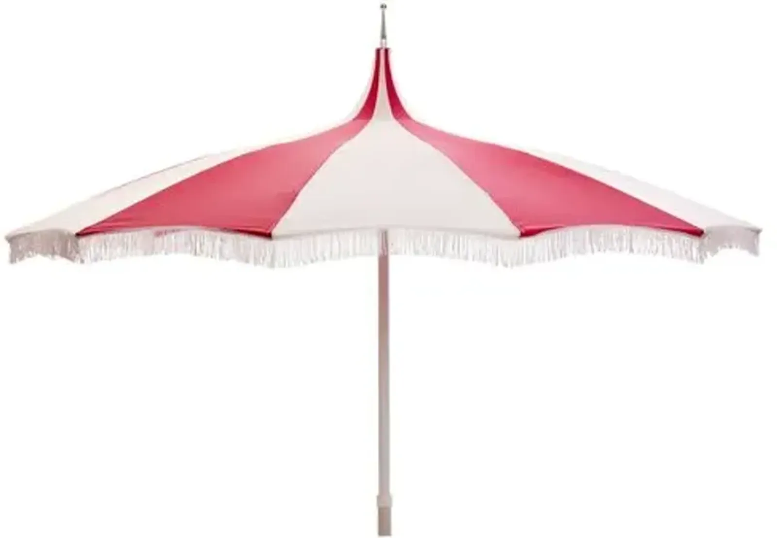 Ari Pagoda Fringe Patio Umbrella - Hot Pink/White