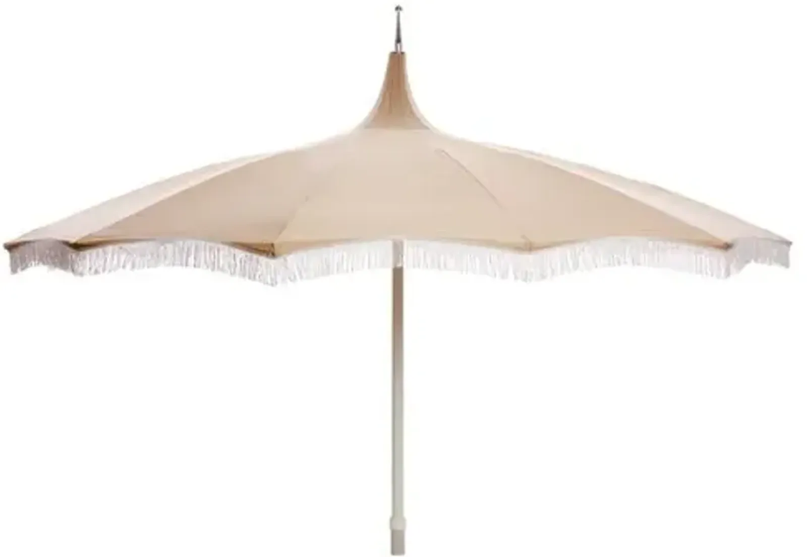 Ari Pagoda Fringe Patio Umbrella - Beige/White