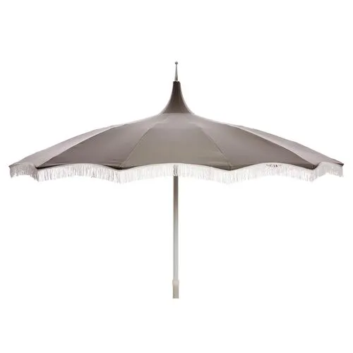 Ari Pagoda Fringe Patio Umbrella - Charcoal/White - Gray