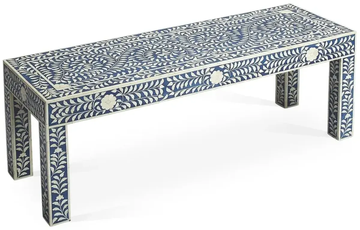 Layla Bone-Inlay Bench, Blue/White