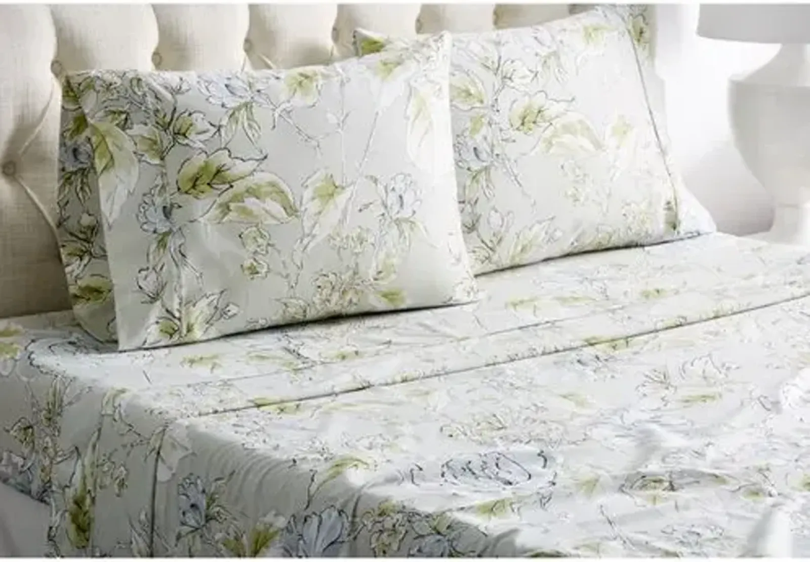 Marigold Sheet Set - Green - Belle Epoque, 300 Thread Count, Egyptian Cotton Sateen, Soft and Luxurious