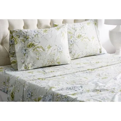 Marigold Sheet Set - Green - Belle Epoque, 300 Thread Count, Egyptian Cotton Sateen, Soft and Luxurious
